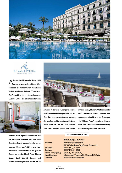 Auszug aus dem Magazin La Cuisine: Reisespecial Royal Riviera, Cap-Ferrat/Frankreich